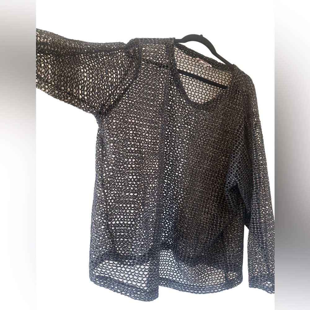 Vintage black and gold Mesh Long Sleeve Top Plus Size 22 Womens sheer Italy